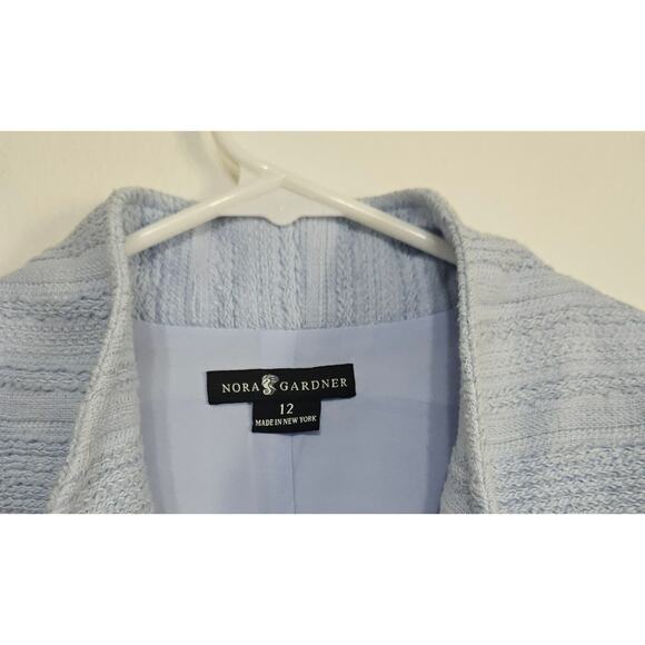 Nora Gardner Light Blue Textured Open Front Cropped Tailored Blazer Sz 12 Large - Picture 5 of 6